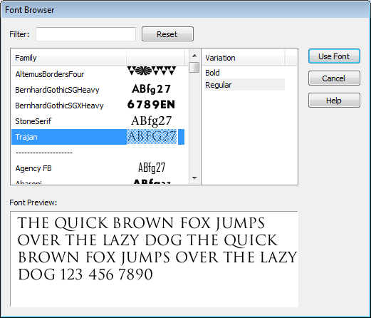 Окно Font Browser в Infix Pro PDF Editor
